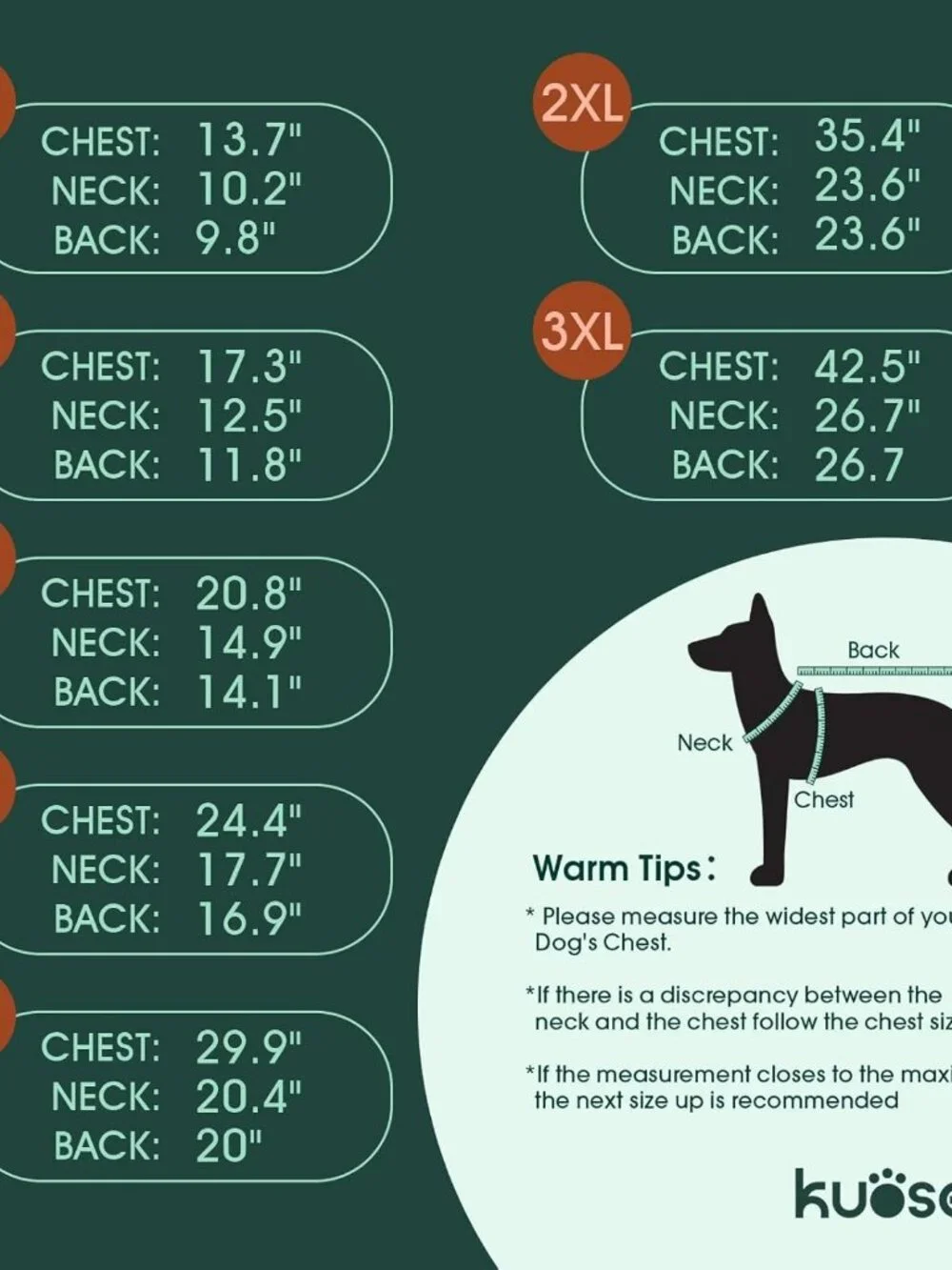 Kuoser Dog Coat Warm Fleece Lining Turtleneck Dog Jacket with Harness Built-in